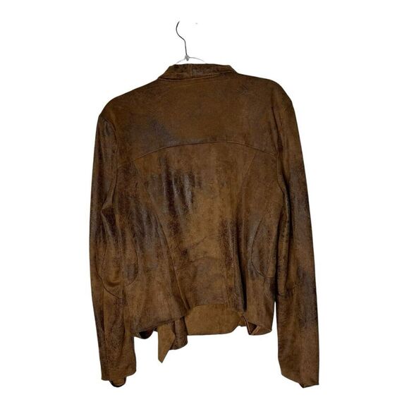 Silence + Noise Jacket Womens Large Brown Asymmetric Zip Stretch Faux Suede Boho - Picture 2 of 11
